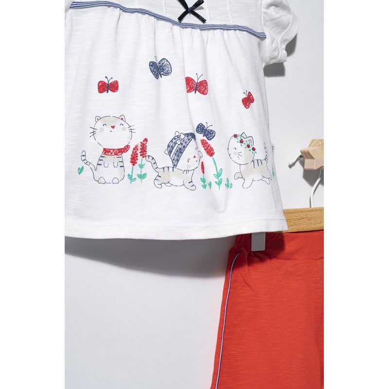 Fashion, accesorii si bijuterii - Copii - Imbracaminte copii - Treninguri si compleuri copii - Compleu 2 piese cu pisicute pentru bebelusi, Tongs baby (Culoare: Rosu, Marime: 9-12 luni) - Infinity.ro