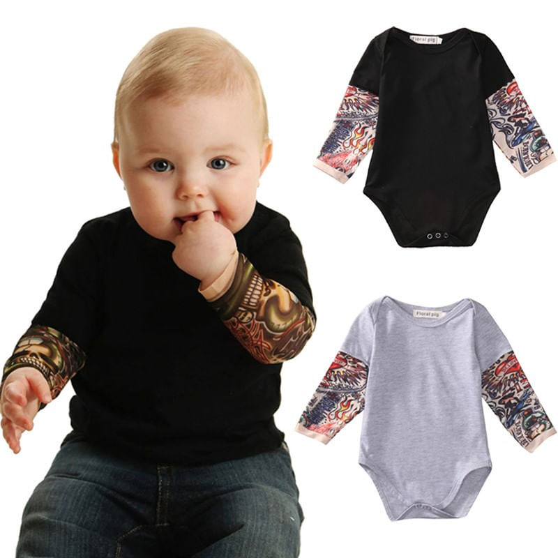 Fashion, accesorii si bijuterii - Copii - Imbracaminte copii - Body-uri copii - Body cu tatuaj Drool (Culoare: Gri, Marime: 100) - Infinity.ro