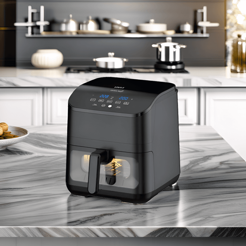 Electronice si Electrocasnice - Electrocasnice bucatarie - Aparate de gatit & desert - Friteuze - Friteuza cu aer cald Vivax DFA-617DB, 1500W, 6L, temperatura reglabila pana la 200°C, cronometru, negru - Infinity.ro