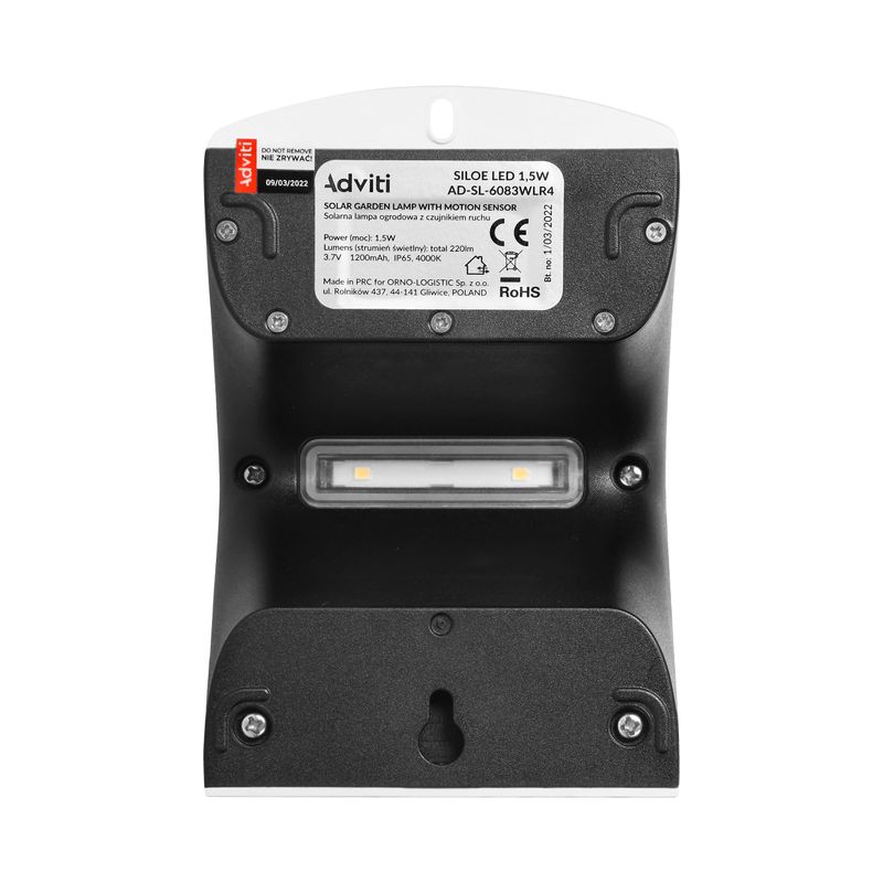 Casa si Gradina - Corpuri si surse de iluminat - Iluminat exterior - Lampi solare - Lampa solara ADVITI Siloe AD-SL-6083WLR4, 1.5 W, senzor de miscare, unghi de detectie 120°, alb - Infinity.ro