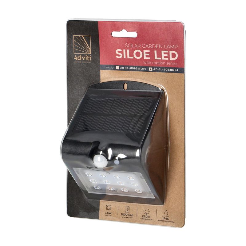 Casa si Gradina - Corpuri si surse de iluminat - Iluminat exterior - Lampi solare - Lampa solara ADVITI Siloe AD-SL-6083BLR4, 1.5 W, senzor de miscare, unghi de detectie 120°, negru - Infinity.ro