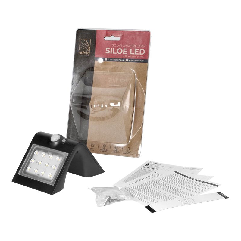 Casa si Gradina - Corpuri si surse de iluminat - Iluminat exterior - Lampi solare - Lampa solara ADVITI Siloe AD-SL-6083BLR4, 1.5 W, senzor de miscare, unghi de detectie 120°, negru - Infinity.ro