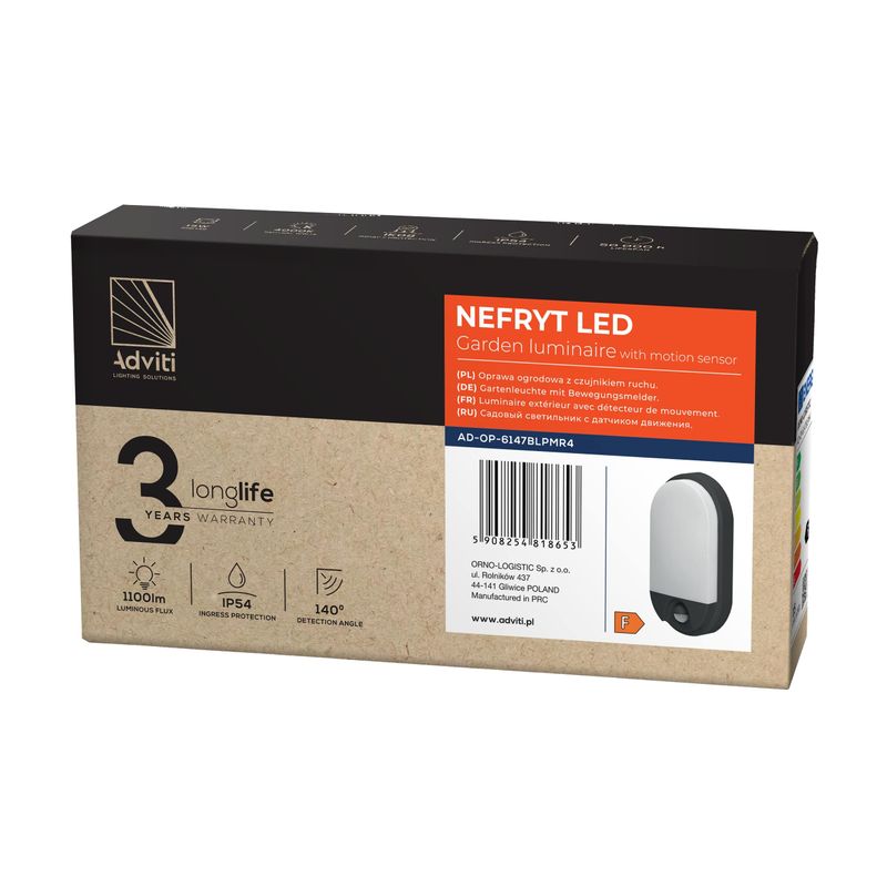 Casa si Gradina - Corpuri si surse de iluminat - Plafoniere, aplice si spoturi - Aplica de gradina ORNO NEFRYT OR-OP-6147BLPMR4, 15W, LED SMD, senzor de miscare si crepuscular, negru/alb - Infinity.ro