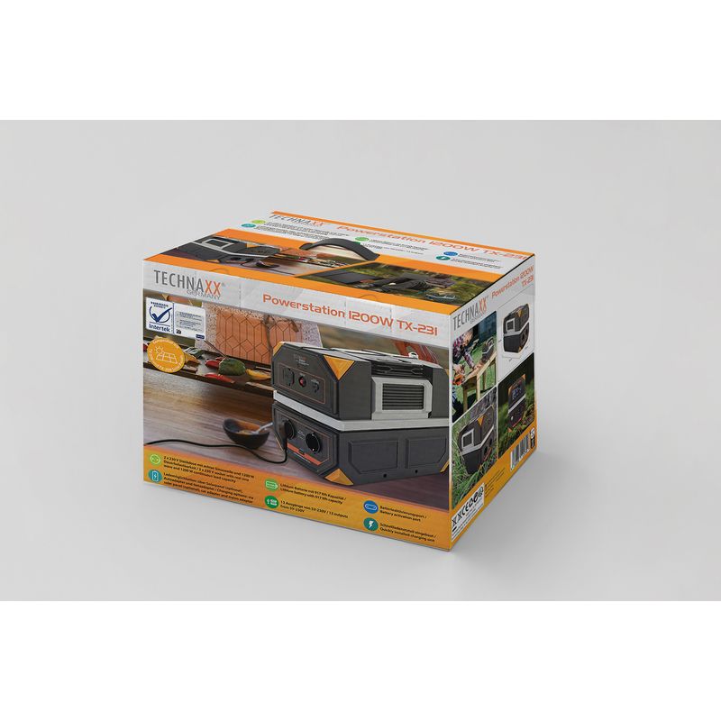 Casa si Gradina - Electrice - Generatoare electrice - Statie incarcare Technaxx TX-231, 917Wh, 1200W, USB-C, USB-A, 2 x 230V, priza auto, negru/portocaliu - Infinity.ro