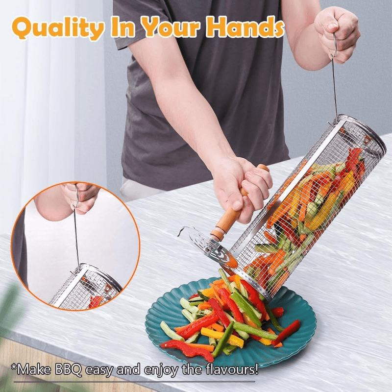 Casa si Gradina - Gradina si terasa - Gratare si accesorii - Accesorii gratare - Cos cilindric pentru gratar cu maner din otel inoxidabil, rezistent la temperaturi ridicate, dimensiuni 30x10cm ABYZ™ - Infinity.ro