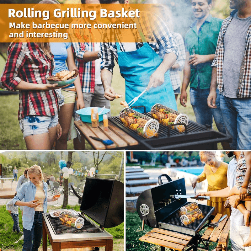 Casa si Gradina - Gradina si terasa - Gratare si accesorii - Accesorii gratare - Cos cilindric pentru gratar cu maner din otel inoxidabil, rezistent la temperaturi ridicate, dimensiuni 30x10cm ABYZ™ - Infinity.ro