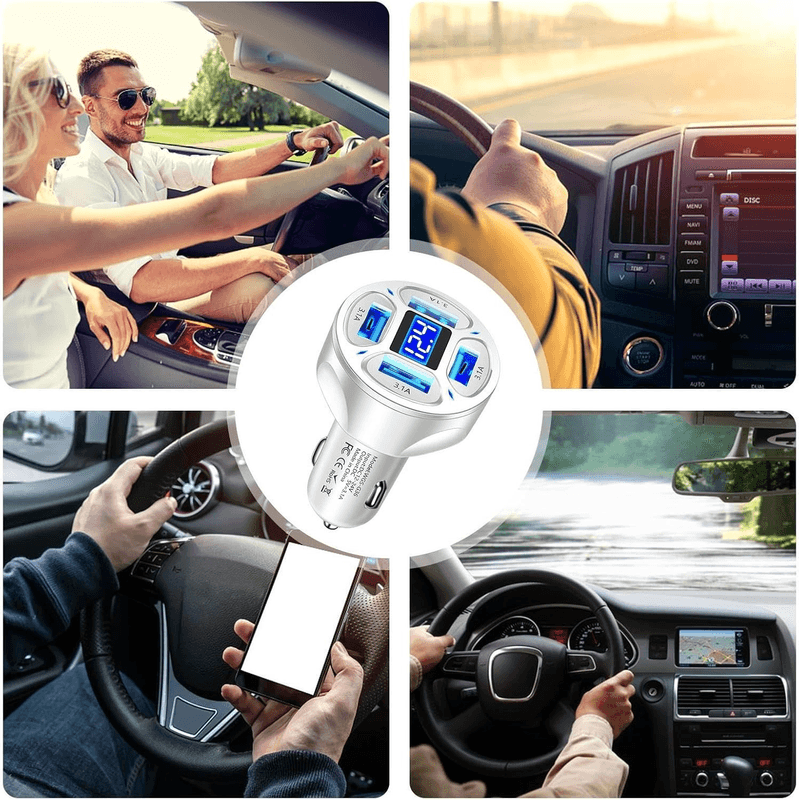 Laptop, Telefoane si Tablete - Telefoane mobile si accesorii - Accesorii Telefoane - Incarcatoare telefoane - Incarcator Auto pana la 66W, 2 USB 3.0,2x USB 2.4A, Fast Charge, Multiple Protectii cu LED albastru, culoare Alb ABYZ™ - Infinity.ro
