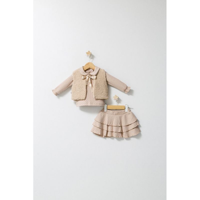 Fashion, accesorii si bijuterii - Copii - Imbracaminte copii - Treninguri si compleuri copii - Set 3 piese: fustita, bluzita si vestuta eleganta pentru bebelusi Fun Penguin, Tongs baby (Culoare: Gri, Marime: 18-24 Luni) - Infinity.ro