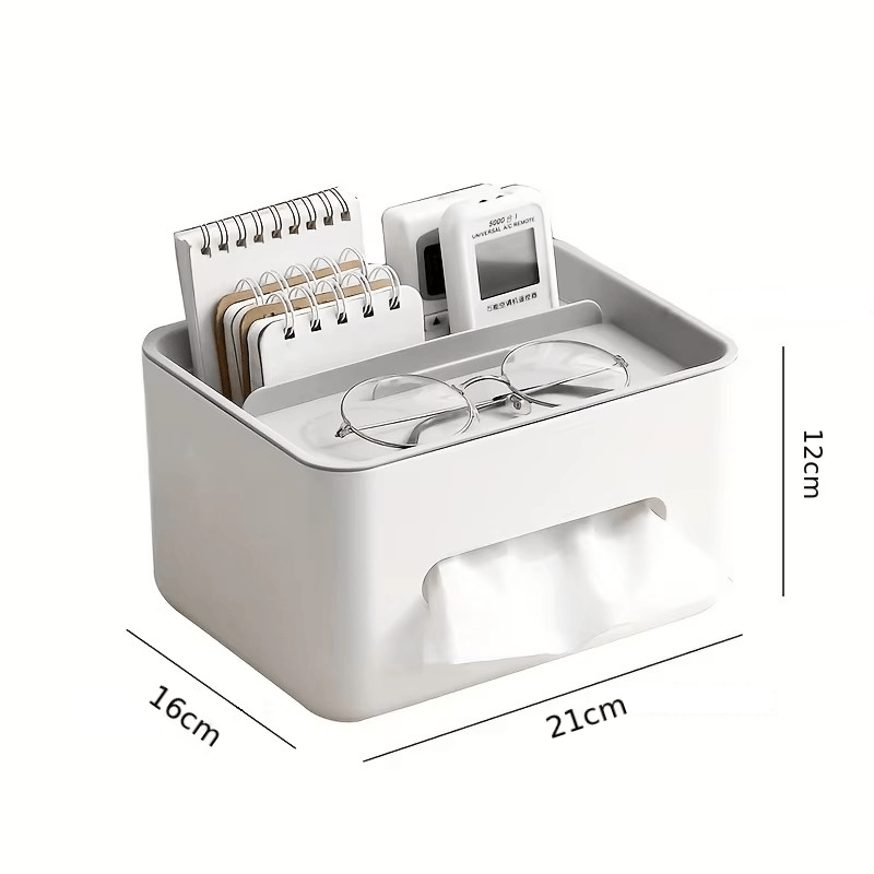 Casa si Gradina - Mobilier - Organizare si depozitare - Cutii depozitare - Cutie pentru servetele cu suport pentru telefon, telecomanda,  multifunctionala, dimensiuni 21x16x12cm, alb/gri  ABYZ™ - Infinity.ro