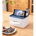 Casa si Gradina - Mobilier - Organizare si depozitare - Cutii depozitare - Cutie pentru servetele cu suport pentru telefon, telecomanda, multifunctionala, dimensiuni 21x16x12cm, alb/albastru ABYZ - Infinity.ro