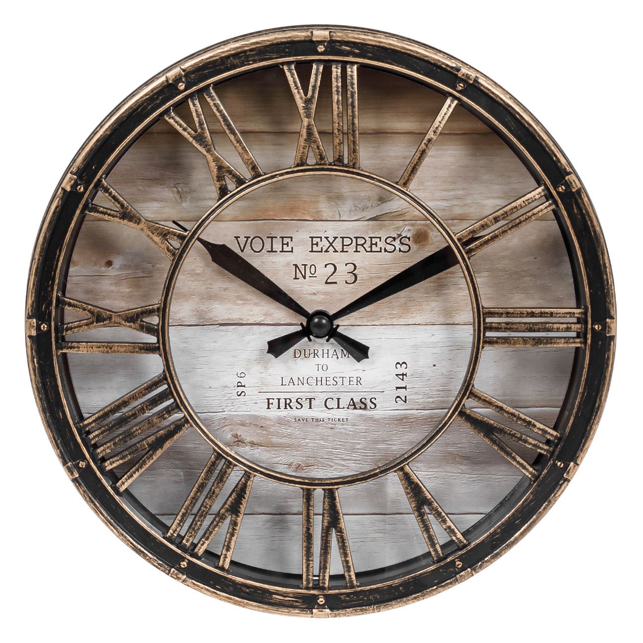 Ceas de perete decorativ, model voie express no 23, cifre romane, bronz, 20cm