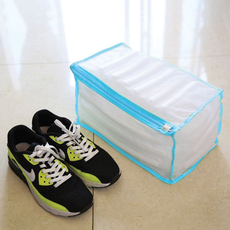 Electronice si Electrocasnice - Masini si uscatoare de rufe - Accesorii masini de spalat si uscatoare - Husa spalare incaltaminte, cu fermoar, dimensiuni 33 x 19 x 15 cm, material poliester, alb/albastru - Infinity.ro