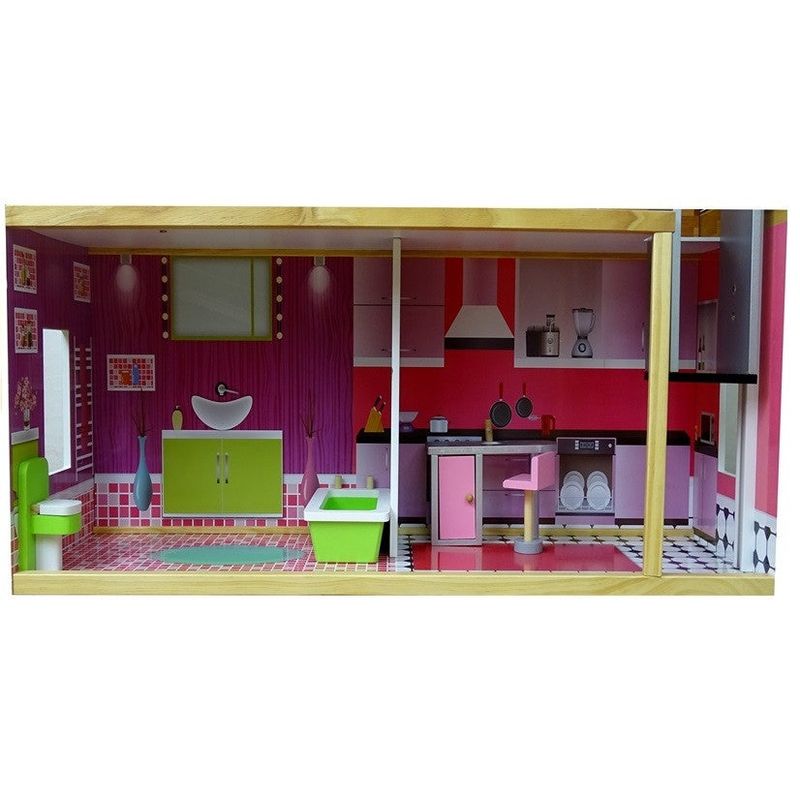 Jucarii, Copii si Bebe - Jucarii si jocuri - Papusi si accesorii - Casute de papusi si mobilier - Casa de papusi, cu 4 camere Juliet, pe 3 nivele, de culoare roz - Infinity.ro