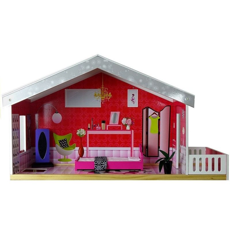 Jucarii, Copii si Bebe - Jucarii si jocuri - Papusi si accesorii - Casute de papusi si mobilier - Casa de papusi, cu 4 camere Juliet, pe 3 nivele, de culoare roz - Infinity.ro