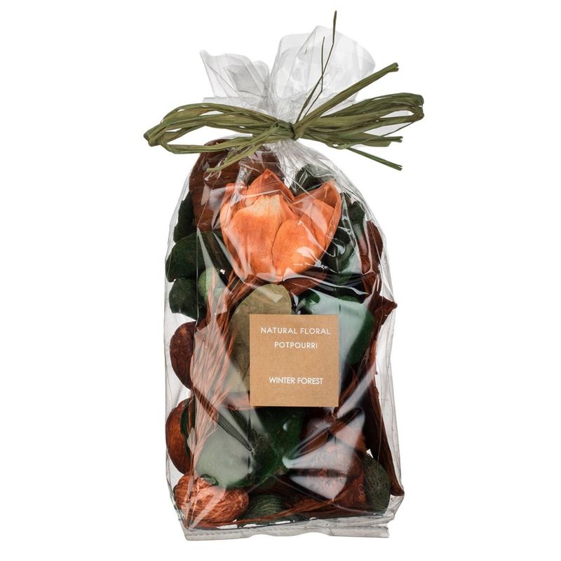 Casa si Gradina - Decoratiuni - Aromaterapie si lumanari - Odorizante camera - Potpourri decorativ, flori portocalii verzi, aroma winter forest, capacitate 90g - Infinity.ro