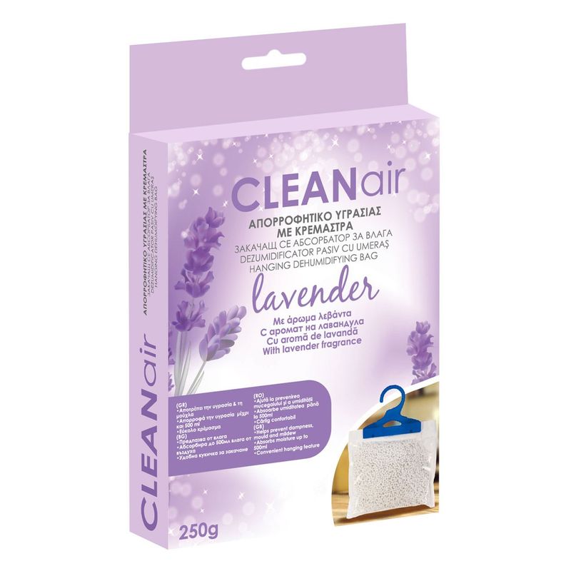 Electronice si Electrocasnice - Climatizare si sisteme de incalzire - Aparate filtrare aer - Dezumidificatoare - Dezumidificator pasiv cleanair, lavender, capacitate 500ml, cu umeras, aroma lavanda, 250g - Infinity.ro