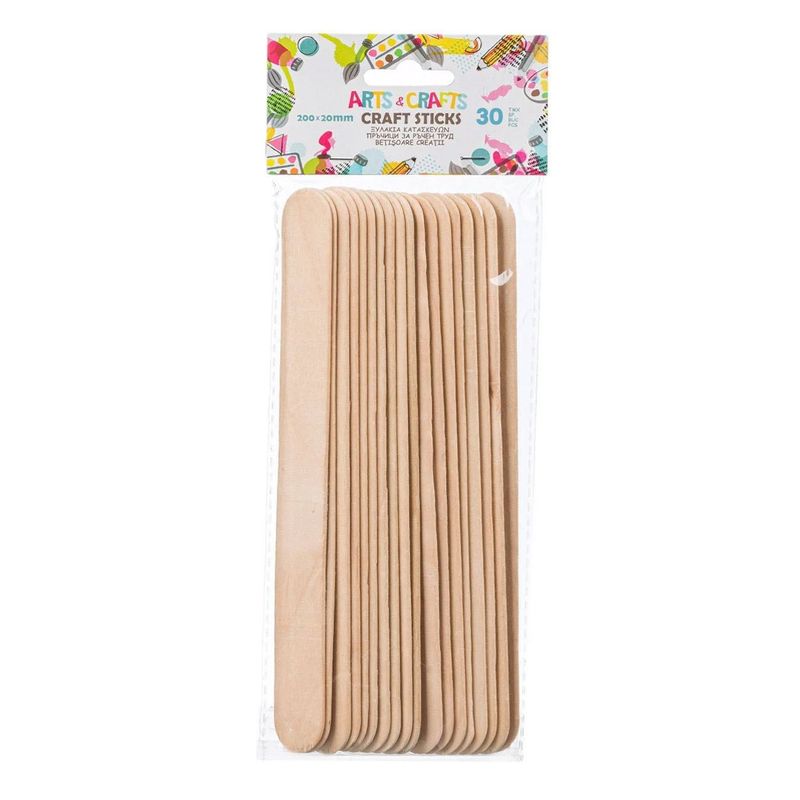 Jucarii, Copii si Bebe - Jucarii si jocuri - Jucarii & jocuri educative - Seturi de artizanat - Set betisoare craft, 30 bucati, dimensiune 20x 2 cm, culoare naturala, lemn - Infinity.ro