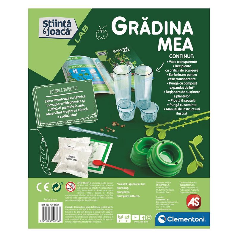 Jucarii, Copii si Bebe - Jucarii si jocuri - Jucarii de rol - Set joaca gradinarit - Set educational, clementoni, gradina mea, cultivare plante fara sol, multicolor, 8+ ani - Infinity.ro