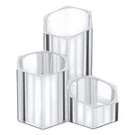 Ingrijire personala si Cosmetice - Machiaj - Portfarduri si genti cosmetice - Suport acrilic pensule, model poligonal, transparent, 13.5 x 13.5 x 12cm, 3 locuri - Infinity.ro