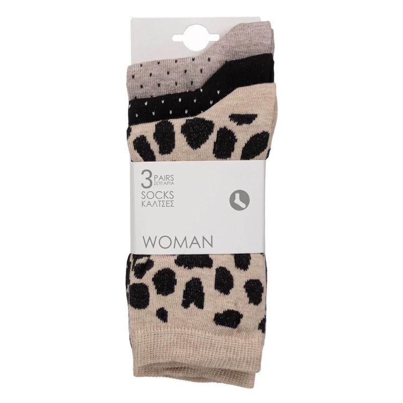 Fashion, accesorii si bijuterii - Femei - Lenjerie si pijamale femei - Sosete si ciorapi femei - Set sosete femei, model leopard si buline, multicolor, 3 perechi - Infinity.ro