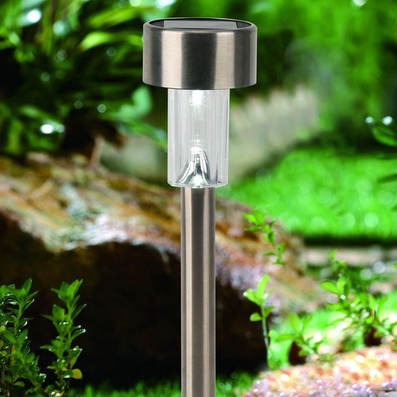 Casa si Gradina - Corpuri si surse de iluminat - Iluminat exterior - Lampi solare - Lampa solara, led, argintie, intrerupator pornit/oprit, pol 26cm - Infinity.ro