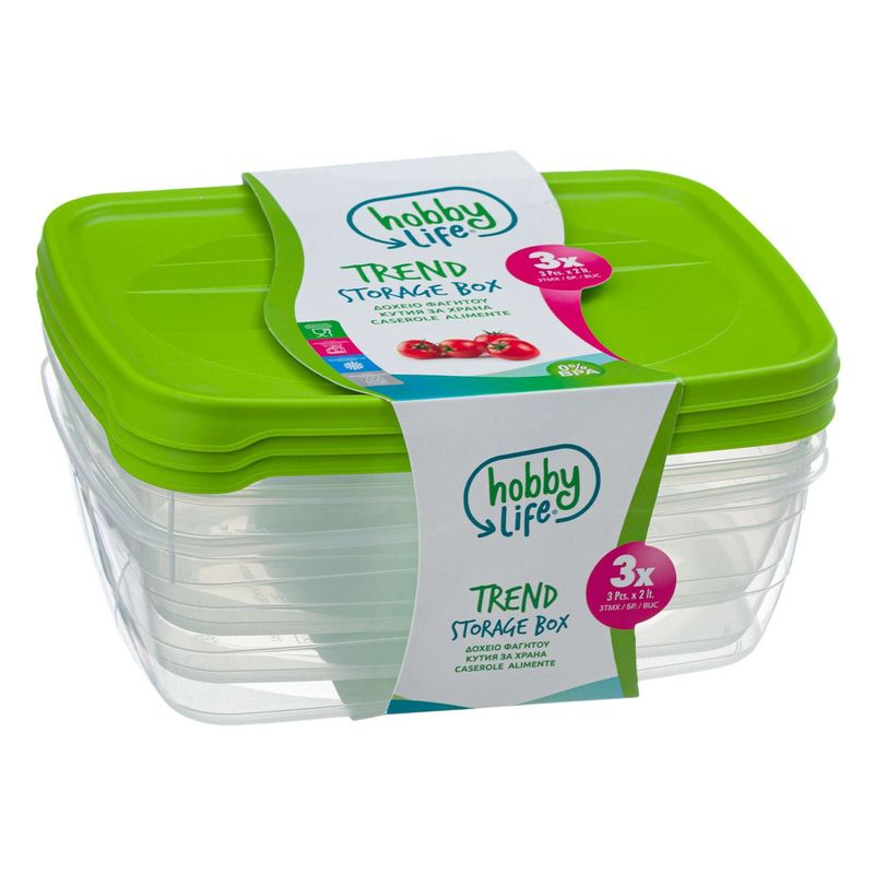 Casa si Gradina - Bucatarie si vesela - Organizare si depozitare bucatarie - Cutii alimentare - Recipient alimentare hobby life, trend, set 3 bucati, capac verde, capacitate 2l - Infinity.ro