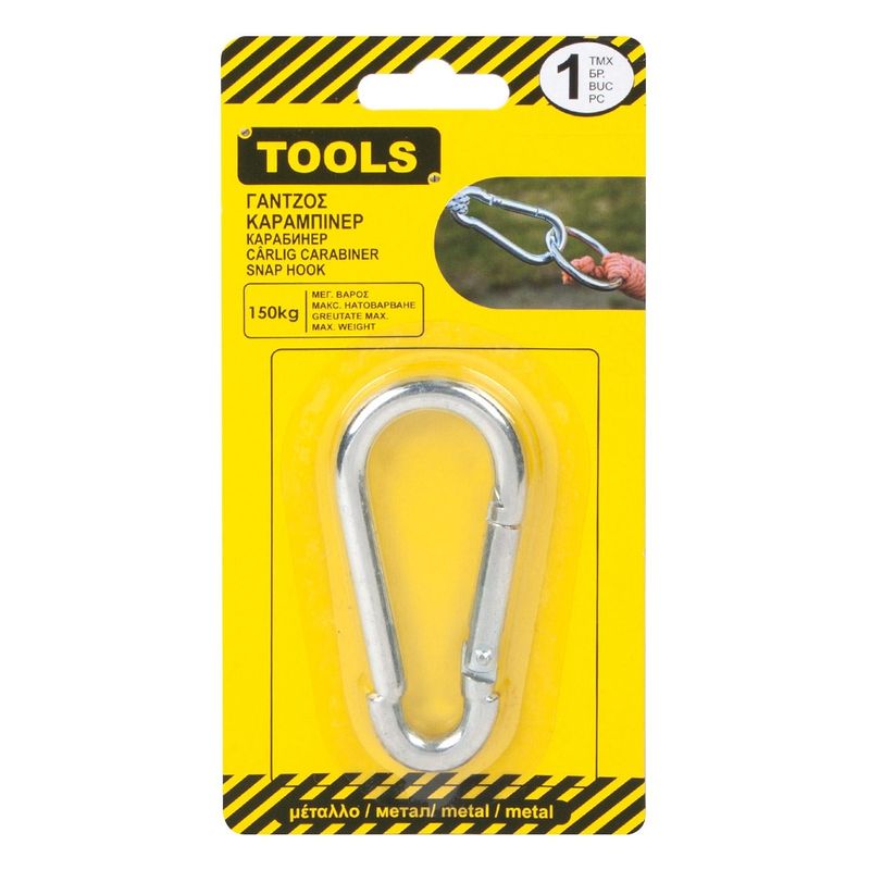 Casa si Gradina - Sanitare - Suporturi si accesorii baie - Suporturi baie - Carlig carabinier metalic, snap hook, argintiu, lungime 8cm, greutate maxima 150kg - Infinity.ro