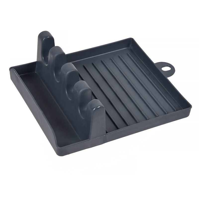 Casa si Gradina - Bucatarie si vesela - Organizare si depozitare bucatarie - Suporturi tacamuri si vase - Suport ustensile gatit, model 4 locuri, plastic, culoare gri, dimensiuni 12.5 x 14 x 5cm - Infinity.ro
