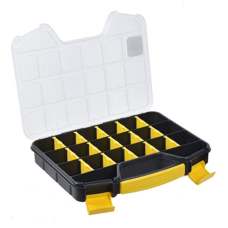 Casa si Gradina - Constructii - Depozitare, transport si protectie - Organizatoare si cutii scule - Cutie depozitare scule, model compartimentat, negru/transparent, 32.5 x 25.8 x 4.8cm, 20 compartimente ajustabile - Infinity.ro