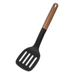 Casa si Gradina - Bucatarie si vesela - Ustensile bucatarie - Pensule, spatule si teluri bucatarie - Spatula plastic, model cu gauri, negru, maner maro, 32 cm - Infinity.ro