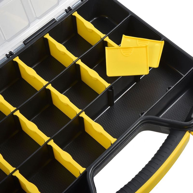 Casa si Gradina - Constructii - Depozitare, transport si protectie - Organizatoare si cutii scule - Cutie depozitare scule, model compartimentat, negru/transparent, 32.5 x 25.8 x 4.8cm, 20 compartimente ajustabile - Infinity.ro