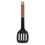 Casa si Gradina - Bucatarie si vesela - Ustensile bucatarie - Pensule, spatule si teluri bucatarie - Spatula plastic, model cu gauri, negru, maner maro, 32 cm - Infinity.ro