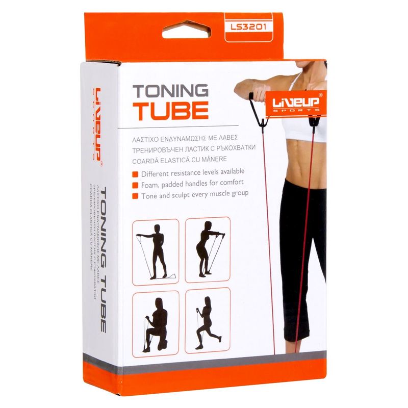 Sport si Outdoor - Fitness - Accesorii fitness - Benzi elastice fitness - Banda de tonifiere fitness, lineup, ls3201, manere spuma, rezistenta variabila, portocaliu - Infinity.ro