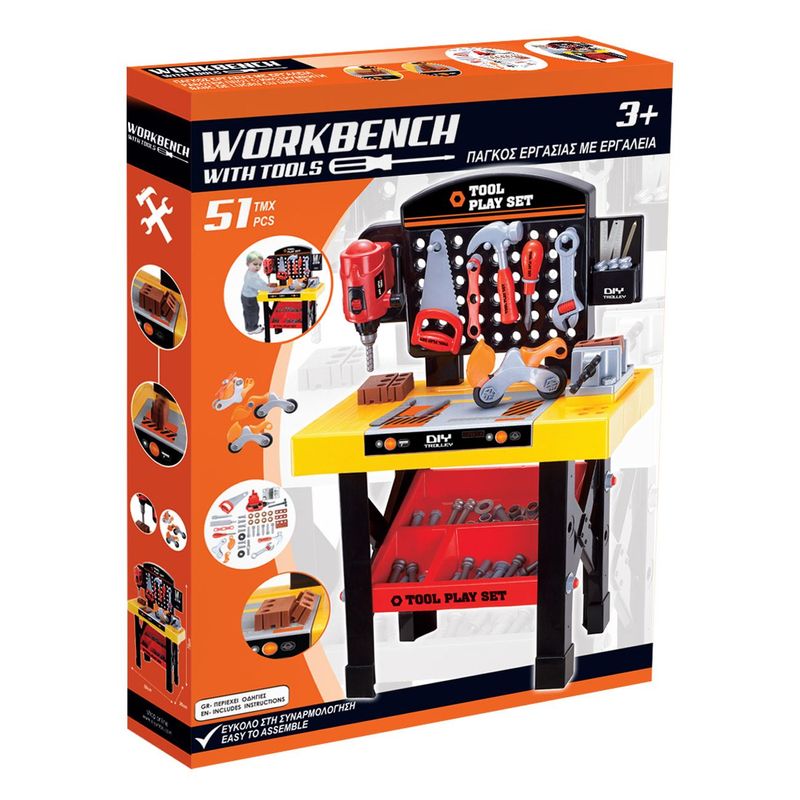 Jucarii, Copii si Bebe - Jucarii si jocuri - Jucarii de rol - Ateliere si bancuri de lucru - Banc de lucru cu unelte, 51 piese, multicolor, 3+ ani - Infinity.ro