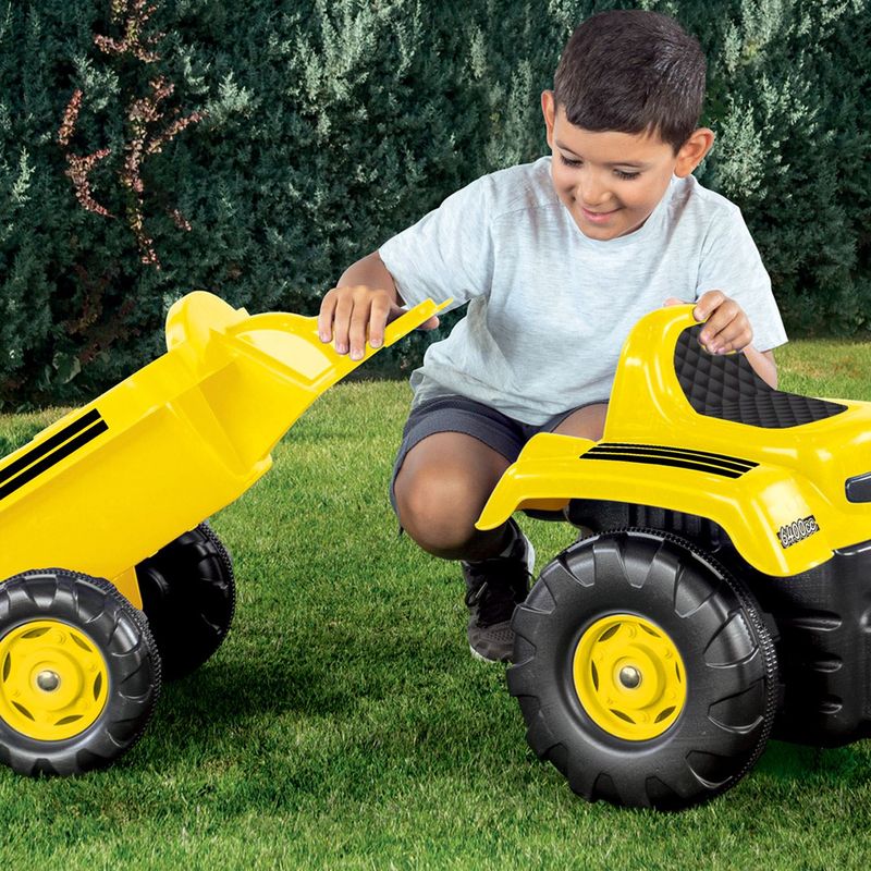Jucarii, Copii si Bebe - Jucarii si jocuri - Jucarii de exterior - Masinute si vehicule pentru copii - Tractor cu pedale, model excavator, galben, remorca, accesorii, lungime 171 cm - Infinity.ro