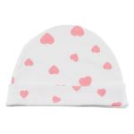 Fashion, accesorii si bijuterii - Copii - Accesorii copii - Caciuli si palarii copii - Caciulita bebe, model inimi, culoare alb roz, bumbac 100%, 0+ luni - Infinity.ro