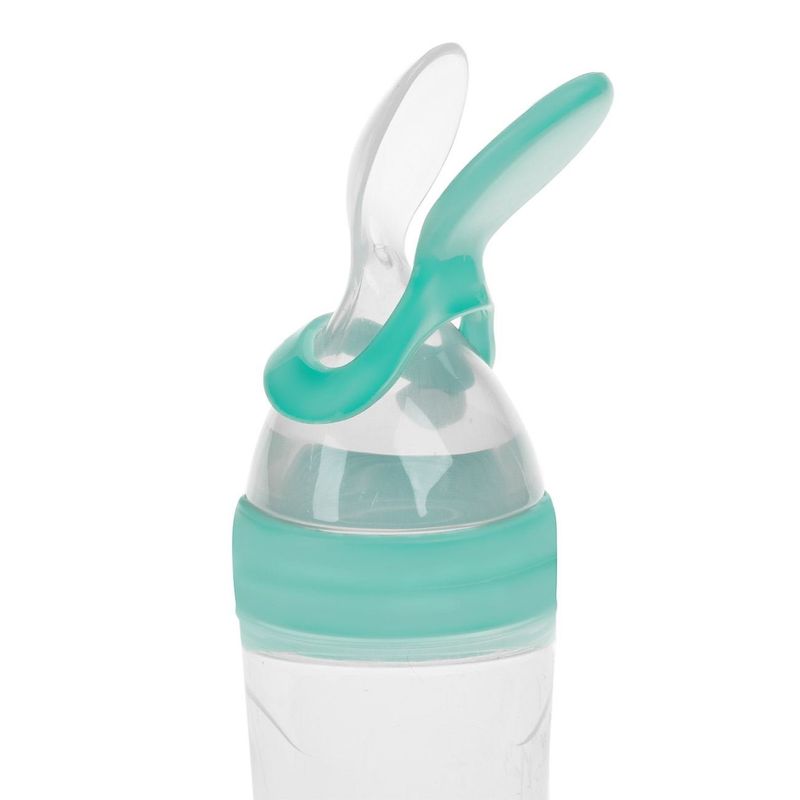 Casa si Gradina - Bucatarie si vesela - Ustensile bucatarie - Polonice, linguri si clesti de bucatarie - Lingura silicon bebe, honeybaby, squeeze feeding spoon, culoare verde menta, capacitate 90ml - Infinity.ro