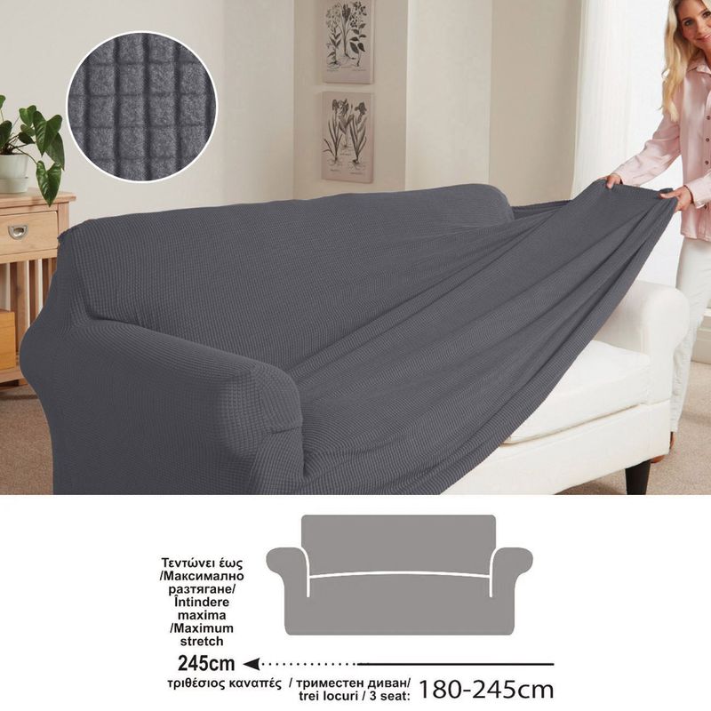 Casa si Gradina - Textile si covoare - Huse pentru mobilier - Husa canapea elastica, model trei locuri, gri, lungime 180-245cm - Infinity.ro