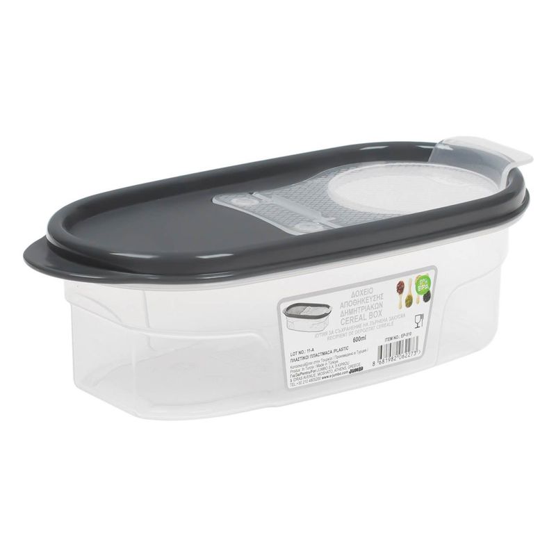 Casa si Gradina - Bucatarie si vesela - Organizare si depozitare bucatarie - Cutii alimentare - Recipient cereale, capac gri, capacitate 0.6l, plastic, transparent - Infinity.ro