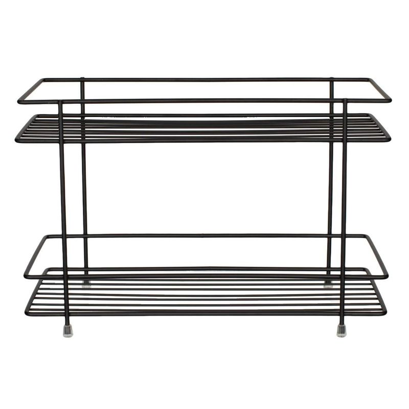 Casa si Gradina - Mobilier - Biblioteci si rafturi - Rafturi - Raft metalic organizator, 2 nivele, negru, 32.5 x 15.5 x 21.5cm, capacitate 3kg - Infinity.ro