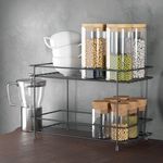 Casa si Gradina - Mobilier - Biblioteci si rafturi - Rafturi - Raft metalic organizator, 2 nivele, negru, 32.5 x 15.5 x 21.5cm, capacitate 3kg - Infinity.ro