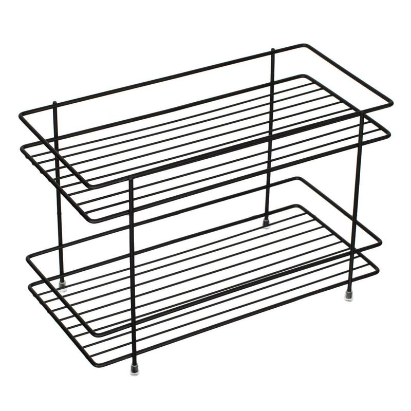 Casa si Gradina - Mobilier - Biblioteci si rafturi - Rafturi - Raft metalic organizator, 2 nivele, negru, 32.5 x 15.5 x 21.5cm, capacitate 3kg - Infinity.ro