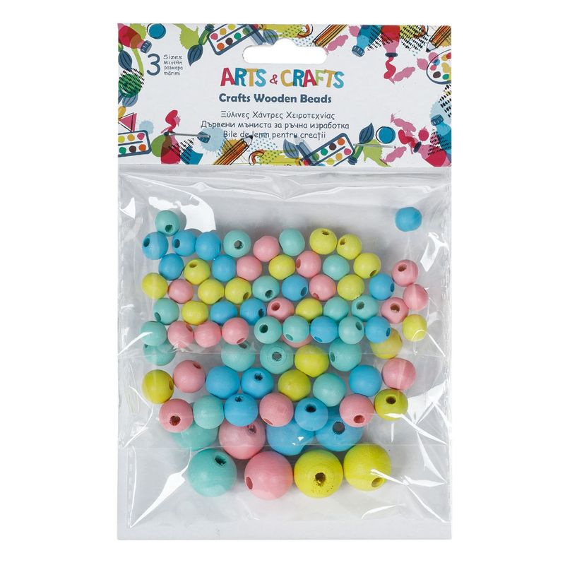 Casa si Gradina - Decoratiuni - Obiecte decorative - Accesorii decorative - Set margele lemn, 80 bucati, 3 dimensiuni, multicolor - Infinity.ro