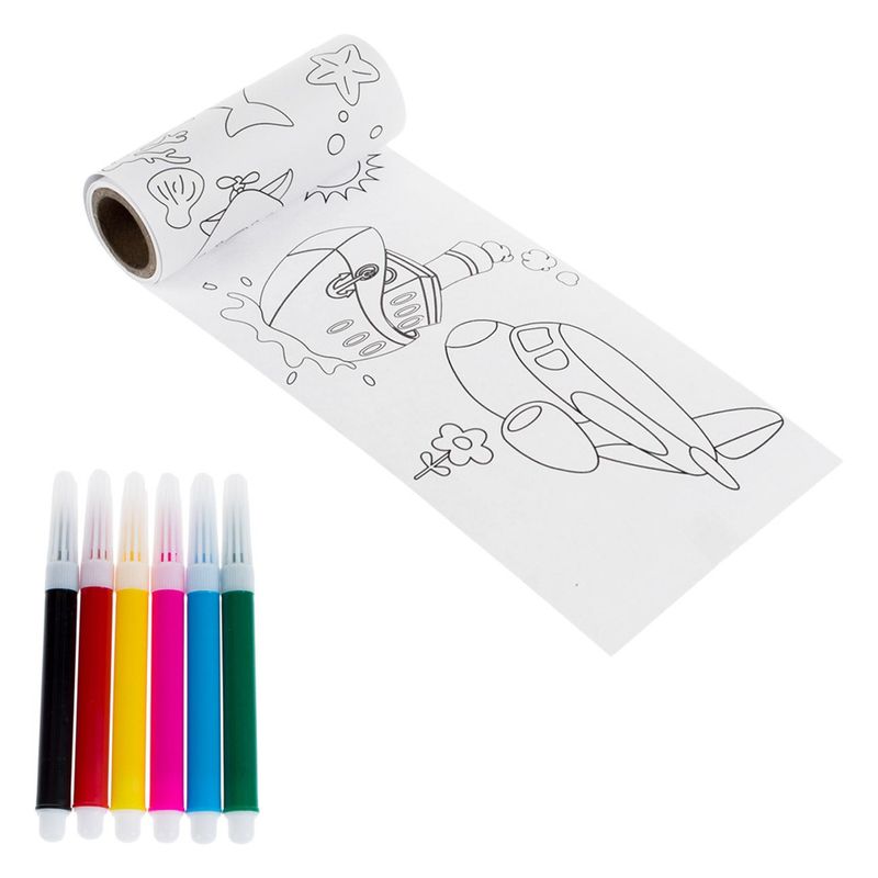 Jucarii, Copii si Bebe/Jucarii si jocuri/Jucarii & jocuri educative/Seturi pictura si desen - Set rola de desen, arts & crafts, preimprimat, 2m, 6 carioci, multicolor - Infinity.ro