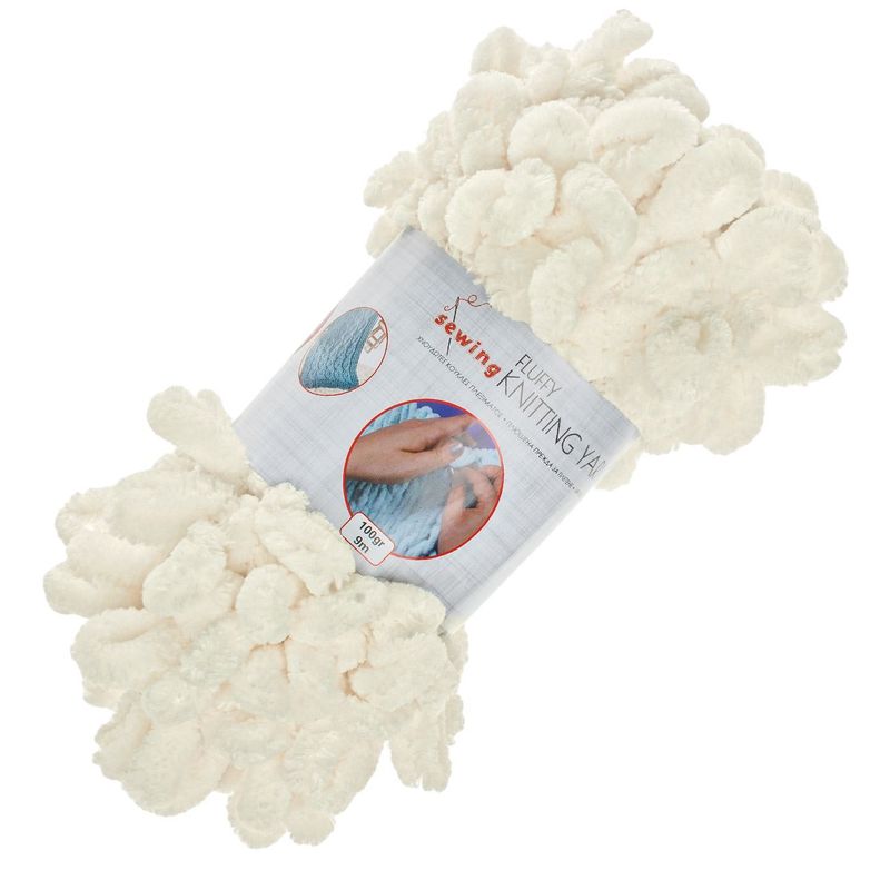 Casa si Gradina - Decoratiuni - DIY - Articole mercerie - Fir de tricotat, fluffy, catifea alba, poliester, lungime 9m, greutate 100g - Infinity.ro
