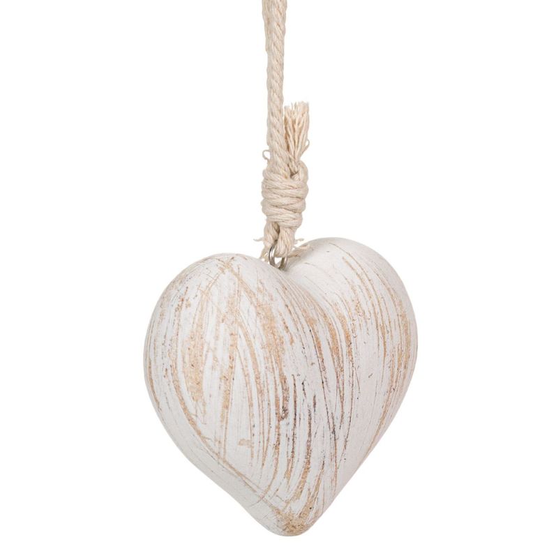 Casa si Gradina - Decoratiuni - Obiecte decorative - Accesorii decorative - Decor suspendabil lemn, inima, alb, model brushed auriu, 8 x 4 x 8cm - Infinity.ro