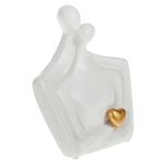 Casa si Gradina - Decoratiuni - Obiecte decorative - Accesorii decorative - Statuie decorativa ceramica, model cuplu imbratisat, culoare alb, inaltime 20cm, detaliu inima aurie - Infinity.ro