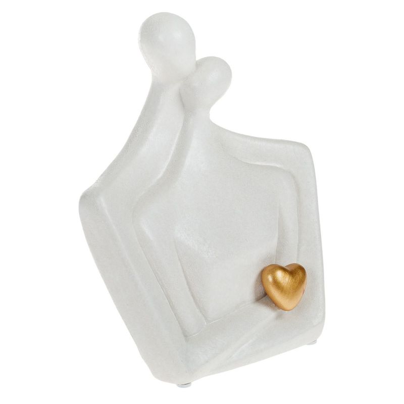 Casa si Gradina - Decoratiuni - Obiecte decorative - Accesorii decorative - Statuie decorativa ceramica, model cuplu imbratisat, culoare alb, inaltime 20cm, detaliu inima aurie - Infinity.ro