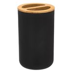 Casa si Gradina - Sanitare - Suporturi si accesorii baie - Suporturi baie - Suport periuta de dinti, model rotund, plastic, detalii bambus, diametru 6.5 cm, inaltime 11 cm, negru - Infinity.ro