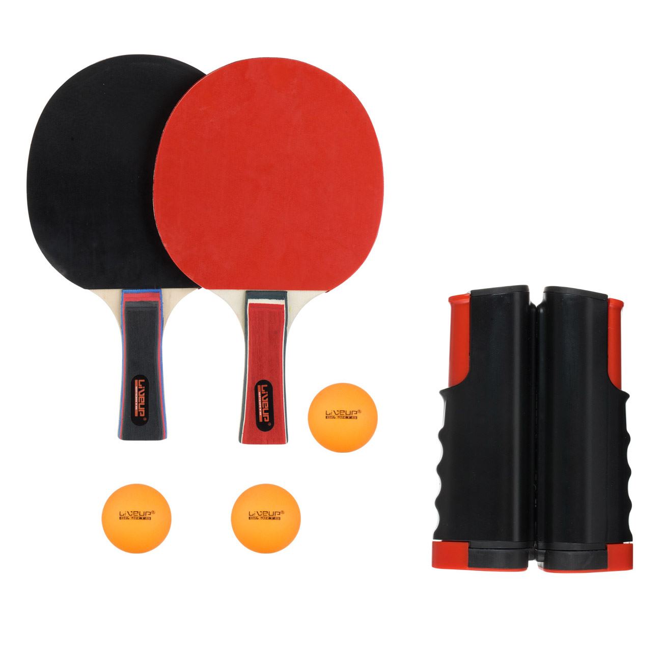 Set tenis de masa, live up, 6 bucati, rachete rosu/negru, fileu retractabil